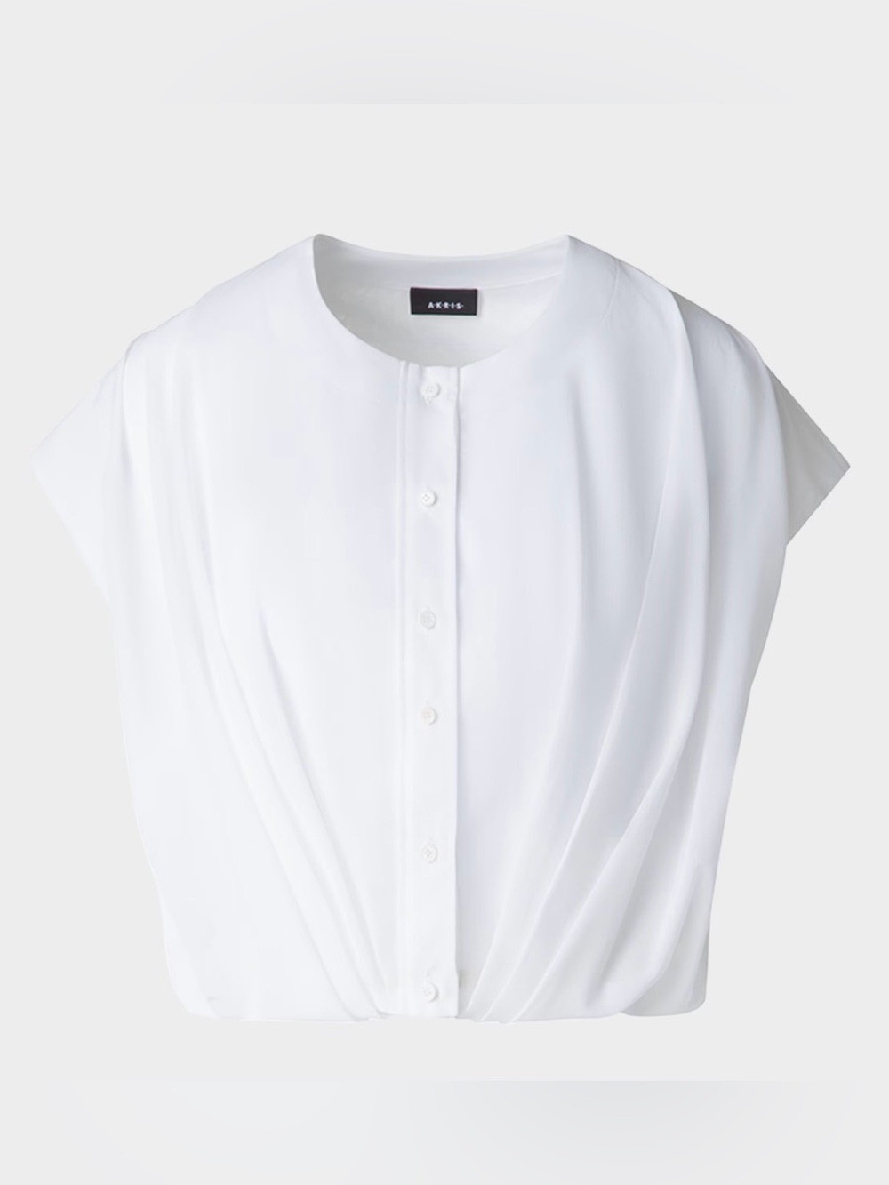 Akris Sleeveless Cotton Voile Bubble Blouse With Wide Sleeves, Size 8